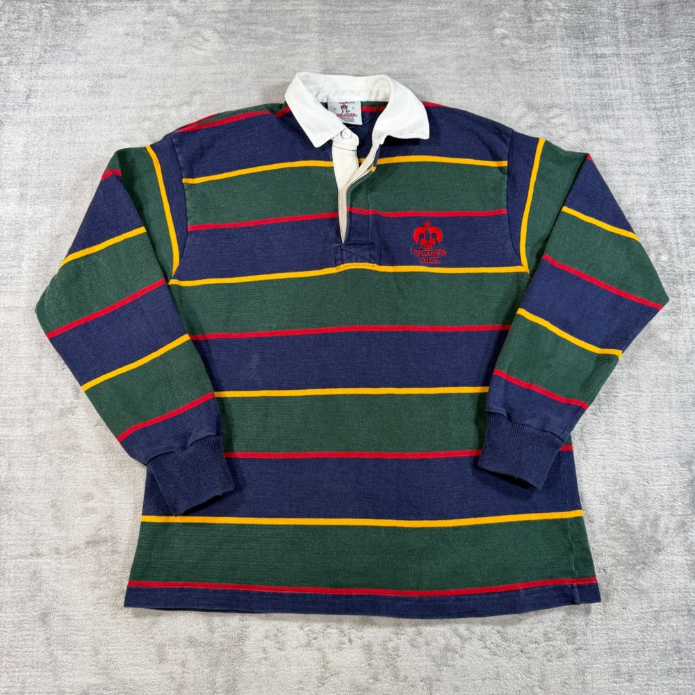 Barbarian Rugby Shirt Mens Large Blue Striped Vintage Confederation College Polo